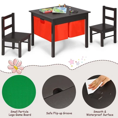 Costway 2-in-1 Kids Activity Table & 2 Chairs Set W/Storage Building Block Table - Image 8