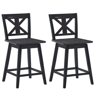Costway Set Of 2 Bar Stools Swivel Counter Height Chair W/ Solid Wood Legs WhiteBlack - Image 8