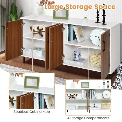 Costway Buffet Server Sideboard Kitchen Storage Cabinet Cupboard With Shelves & 4 Doors - Image 7