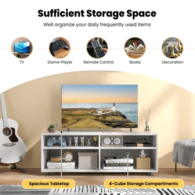 Costway TV Stand 4 Cubby TV Console Table With Adjustable Shelves Modern Home Media Entertainment Center - Image 5