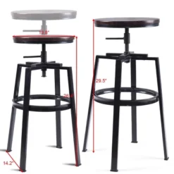 Costway Set Of 2 Vintage Bar Stool Adjustable Wood Metal Design Pub Chairs Industrial Backless