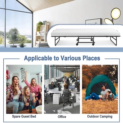 Costway Heavy Duty Foldable Bed Metal Guest Bed Daybed W/ 4 Inch Mattress Memory Foam - Image 4