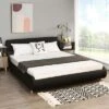 Costway Queen Faux Leather Upholstered Platform Bed Adjustable Headboard Black