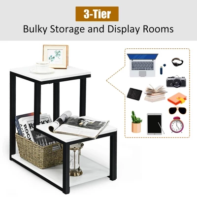 Costway 3-Tier End Table Sofa Side Table Night Stand W/ Shelf For Living Room White - Image 6