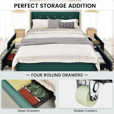 Costway Full/Queen Upholstered Bed Frame With 4 Storage Drawers Headboard - Image 7