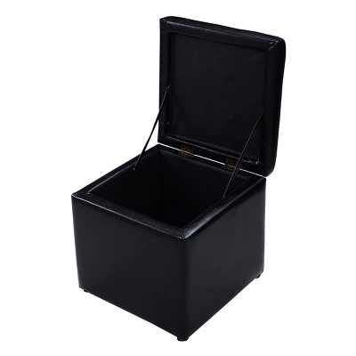 Costway 16''Cube Ottoman Pouffe Storage Box Lounge Seat Footstools With Hinge Top Black - Image 9