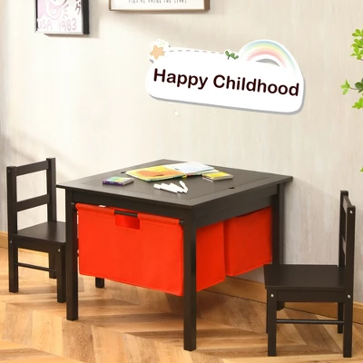 Costway 2-in-1 Kids Activity Table & 2 Chairs Set W/Storage Building Block Table - Image 4