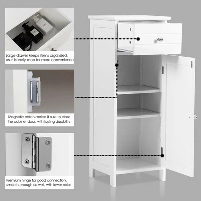 Costway Wooden Bathroom Floor Storage Cabinet Organizer With Drawer And Adjustable Shelf - Image 8