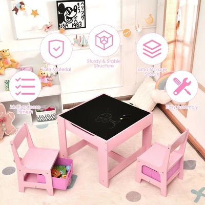 Costway 3 In 1 Wood Activity Table Chair Set W/Storage Box Pink - Image 5