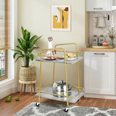 Costway Gold Serving Cart Utility Trolley On Wheel Rolling Kitchen Rack W/Handle - Image 4