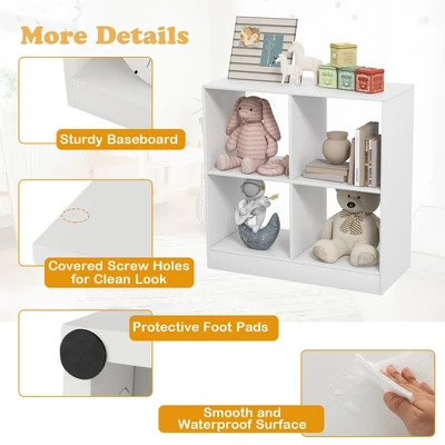 Costway Kids Toy Storage Organizer 4-Cube Wooden Display Bookcase With Anti-toppling Device - Image 8