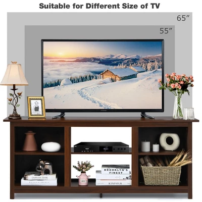 Costway TV Stand 58 Inch Entertainment Media Console Center Up To 65 Inch Coffee Or Black With 2 Tiers - Image 5