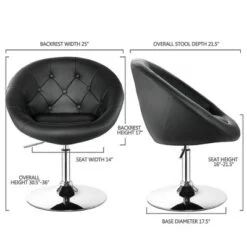 Costway 1PC Accent Chair Adjustable Modern Swivel Round Tufted Back PU Leather Black