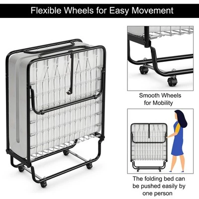 Costway Rollaway Folding Metal Bed Memory Foam Mattress Cot Guest Made In Italy - Image 7