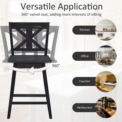 Costway Set Of 2 Bar Stools Swivel Counter Height Chair W/ Solid Wood Legs WhiteBlack - Image 6