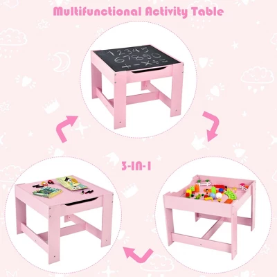 Costway 3 In 1 Wood Activity Table Chair Set W/Storage Box Pink - Image 6