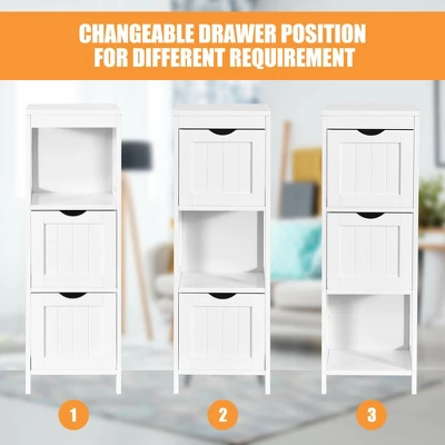 Costway Bathroom Floor Cabinet Side Wooden Storage Organizer W/ Removable Drawers White - Image 8