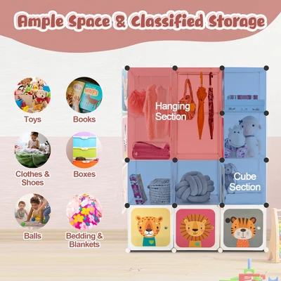 Costway 12-Cube Kids Wardrobe Baby Dresser Bedroom Armoire Clothes Hanging Closet With Door - Image 5