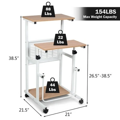 Costway Height Adjustable Computer Standing Desk W/wheels & Footrest - Image 2