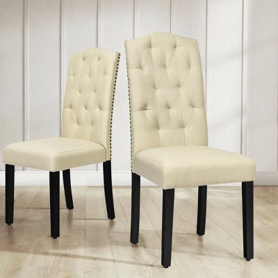 Costway Set Of 4 Tufted Dining Chair Upholstered W/ Nailhead Trim & Rubber Wooden Legs - Image 4