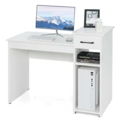 Costway Computer Desk PC Laptop Table W/ Drawer And Shelf Home Office Furniture White