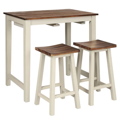 Costway 3-Piece Bar Table Set Counter Pub Table& 2 Saddle Bar Stools W/ Hanging Design - Image 4