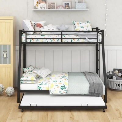 Costway Twin Over Full Metal Bunk Bed With Trundle Slats Support For Teens Adults Black - Image 8