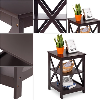 Costway 3-Tier Nightstand End Table Storage Display Shelf Living Room Furniture Espresso NEW - Image 2