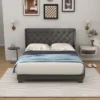 Costway Full/Queen/Twin Size Upholstered Platform Bed Tufted Headboard Mattress Foundation Grey