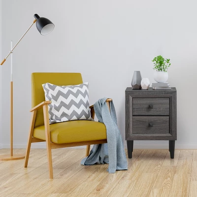 Costway Nightstand W/2 Drawers Multipurpose Retro Grey Bedside Table Fully Assembled - Image 4