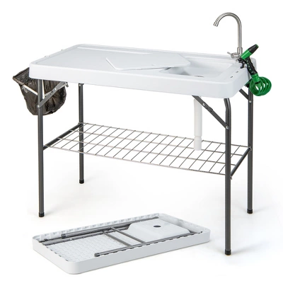 Costway Folding Fish Cleaning Table Portable Camping Table With Faucet Hose Grid Rack - Image 9