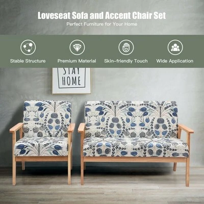 Costway Modern Living Room Sofa Set W/ Loveseat Sofa Couch & Accent Armchair - Image 9