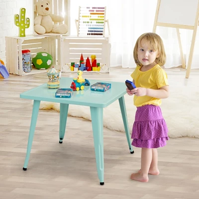 Costway Kids Steel 27'' Square Table Children Play Learn Activity Table Indoor Outdoor