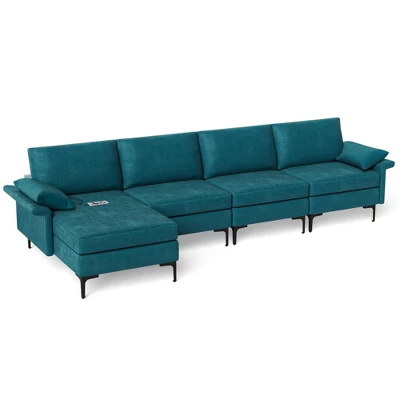 Costway Modern Modular L-shaped Sectional Sofa W/ Reversible Chaise & 4 USB Ports - Image 8