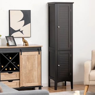 Costway Freestanding Bathroom Storage Cabinet Linen Tower Kitchen Living Room GreyBlackBrownWhite - Image 9