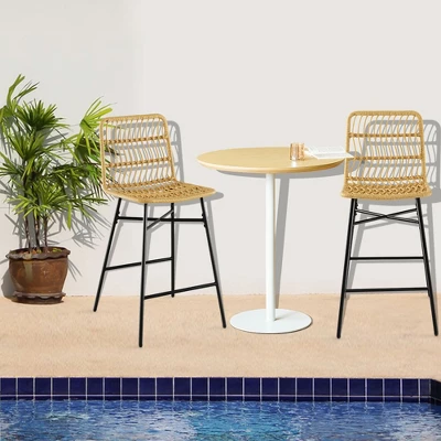 Costway Set Of 2 Rattan Bar Stools Counter Height Dining Chairs With Metal Legs Natural - Image 3