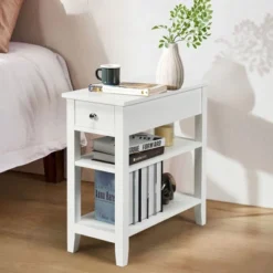 Costway 3 Tier Nightstand Bedside Table Sofa Side End Table W/Double Shelves Drawer
