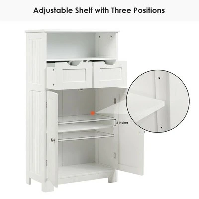 Costway Bathroom Floor Cabinet Wooden Storage Organizer Side Cabinet W/2 Drawer 2 Doors - Image 7