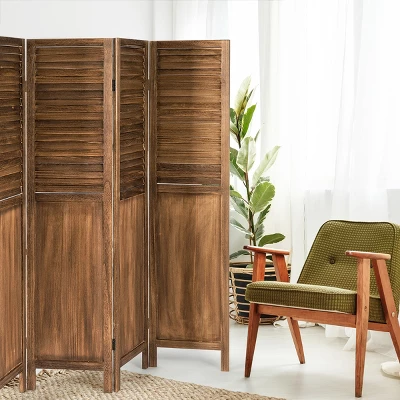 Costway 4 Panel Folding Privacy Room Divider Screen Home Furniture 5.6 Ft Tall Brown - Image 9