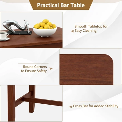 Costway Counter Height Pub Table Bar Table W/ Rubber Wood Legs & Storage Shelves - Image 8