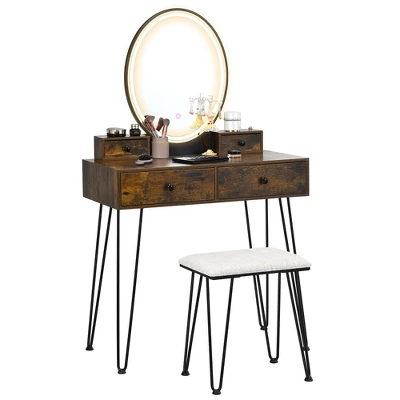 Costway Industrial Vanity Makeup Dressing Table Padded Stool Set 3-Color Lighted Mirror - Image 10