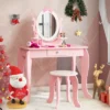 Costway Kid Vanity Table Stool Set With Adjustable Mirror Storage Drawer Makeup Pink