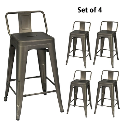 Costway Set Of 4 Low Back Metal Counter Stool 24'' Seat Height Industrial Bar Stools GunBlack - Image 7