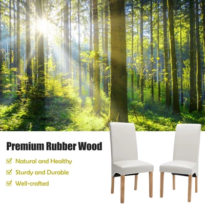 Set Of 2 Dining Chairs Upholstered Padded Side Chairs W/ Rubber Wood Legs BlackBeige - Image 3