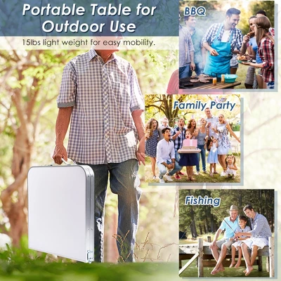 Costway Adjustable Camping Table Aluminum W/ Storage Organizer Grey/Dark Blue - Image 4