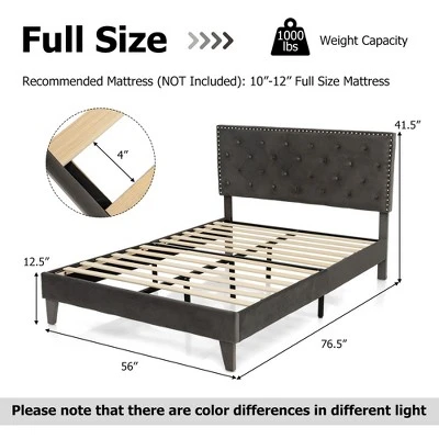 Costway Bed Frame Upholstered Platform Bed With Tufted Headboard Mattress Foundation - Image 2
