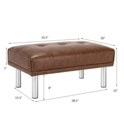 Costway Ottoman Footrest Stool PU Leather Rectangular Seat W/Metal Legs Brown/Black