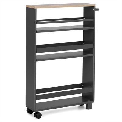 Costway 4-Tier Slim Kitchen Storage Cart Narrow Slide Out Trolley Adjustable Shelf WhiteGrey - Image 9