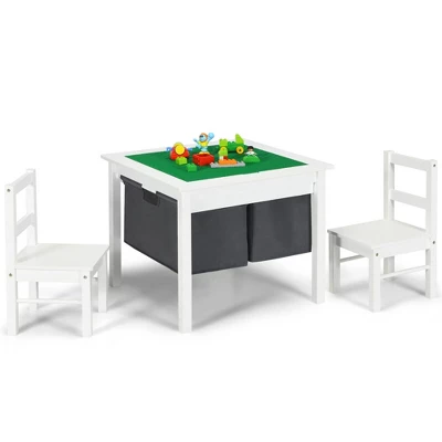 Costway 2-in-1 Kids Activity Table & 2 Chairs Set W/Storage Building Block Table - Image 11