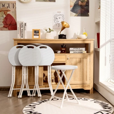 Costway Set Of 4 Portable Folding Stools 18'' Collapsible Round Stools White - Image 2